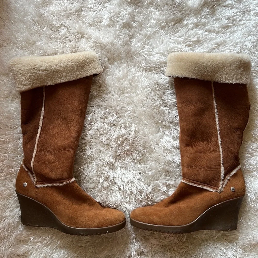 UGG Josyln fawn suede fleece lined wedge heel boots sz9